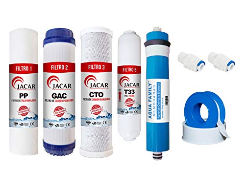 Kit Premium Oferta Membrana + Filtros para Ósmosis Inversa. Filtros para ósmosis 5 etapas. Universales. Modelo Jacar compatible 100x100. Recambio filtros osmosis. Filtros depurador de agua.