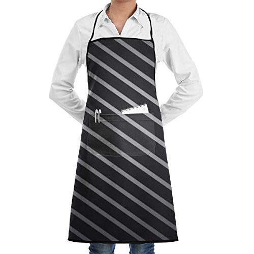 Kitchen Chef Delantal con peto Rayas plateadas Cuello Cintura Lazo Bolsillo central Impermeable
