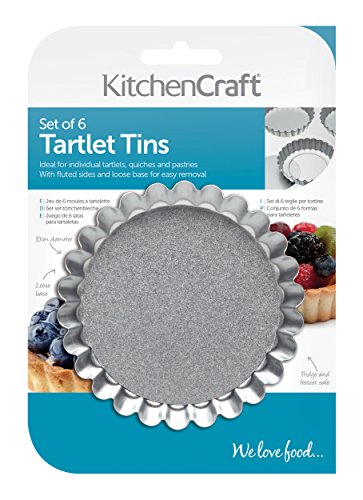 Kitchen Craft Juego de 6 Latas de Tarta de Base Suelta de 10 cm, Acero Inoxidable, Gris, 8 cm, 6 Unidades