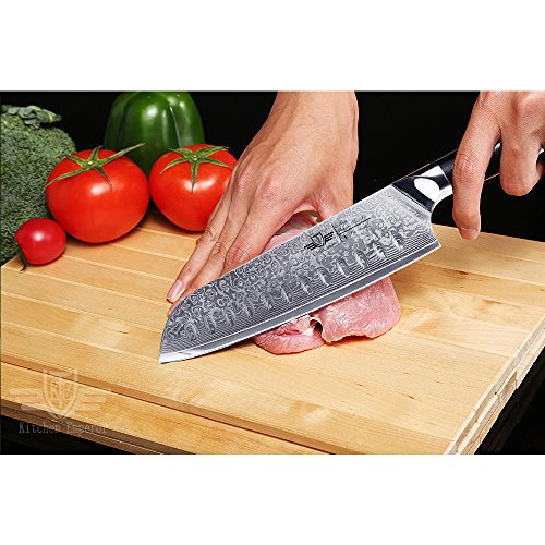 Kitchen Emperor Cuchillo Santoku, Cuchillo Damasco, Profesional Cuchillos da Cocina, Cuchillo da Acero de Damasco 67 Capas con la Manija G10