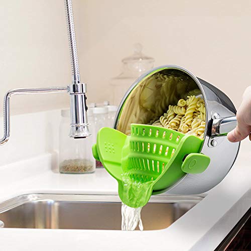 Kitchen N Strain - Colador de silicona con clip para todo tipo de ollas y cuencos, color verde lima