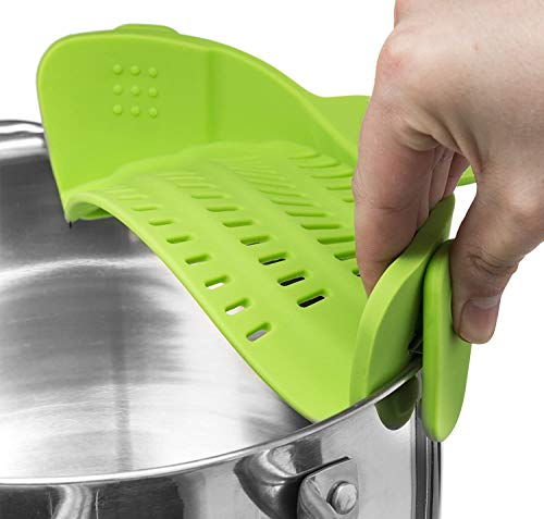 Kitchen N Strain - Colador de silicona con clip para todo tipo de ollas y cuencos, color verde lima