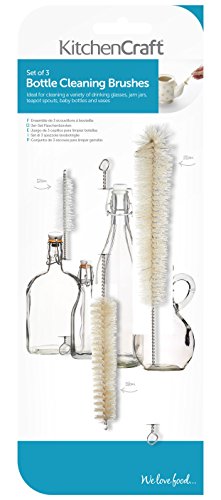 Kitchencraft Cepillos para Botellas, Acero Inoxidable, Blanco, 11x29x3 cm, 3 Unidades