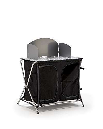 KitGarden - Armario Camping con Paraviento, 88x47x80 cm, Negro, Cabinet BBQ