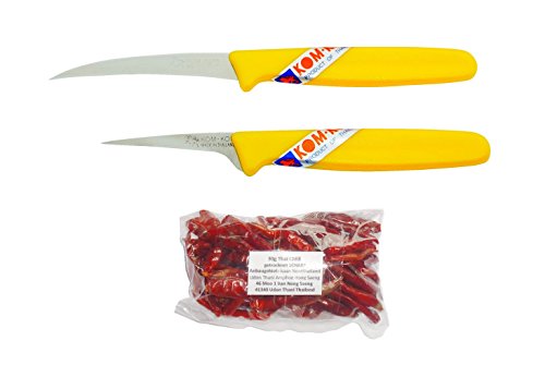 Kiwiandkomkom - Juego de cuchillos decorativos tailandeses y cuchillo de deshuesar para frutas y frutas + 30 g original Thai Chilli de Nord Tailandia Isaan Ban Nong Saeng