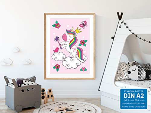 kizibi® Póster de Unicornio para habitación de niños y bebés, póster Decorativo para niñas, Unicornios, imágenes de habitación Infantil, Cuadro sin Marco, impresión