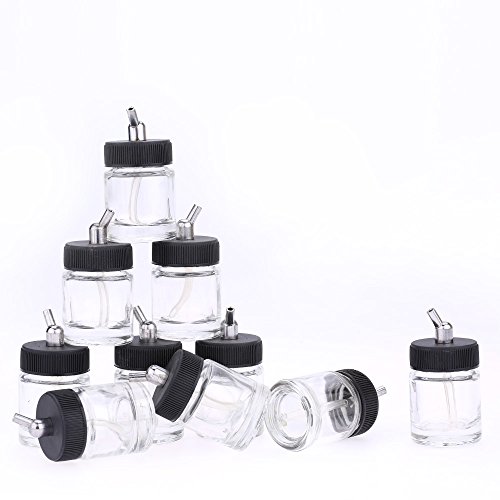 KKmoon 10PZAS Botellas de Vidrio de Aerógrafo Botella(Tarros) de Aerógrafo con Tapa de Ensamblaje del Adaptador del Ángulo 30 ° Utilizando en Aerógrafo de Doble Acción