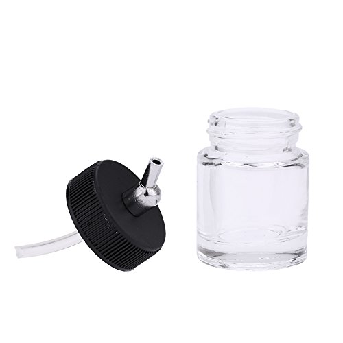 KKmoon 10PZAS Botellas de Vidrio de Aerógrafo Botella(Tarros) de Aerógrafo con Tapa de Ensamblaje del Adaptador del Ángulo 30 ° Utilizando en Aerógrafo de Doble Acción