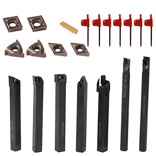 KKmoon 21 UNIDS Herramienta de Torneado,Inserto de Carburo,Cuchillas de Torno Metal,Inserto de Carburo Multifuncional con Llave(TIPO 1)