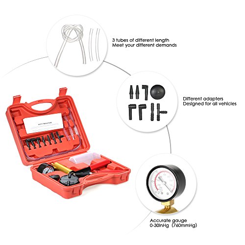 KKmoon 7pcs Profesional de Mano Bomba, 2 en 1 Kit de Probador de Compresión de Presión de Vacío Freno Sangrado Adaptador Probador de Depósito de Líquido