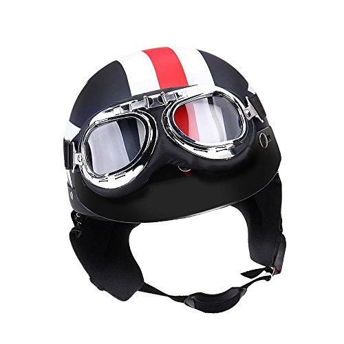 KKmoon - Casco de cara media abierta con gafas, visera y bufanda