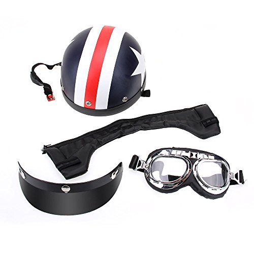 KKmoon - Casco de cara media abierta con gafas, visera y bufanda