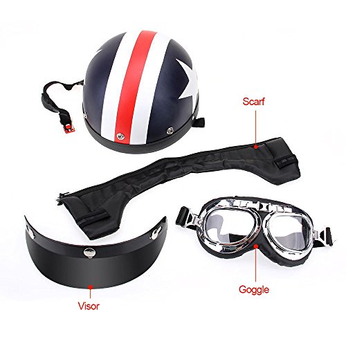 KKmoon - Casco de cara media abierta con gafas, visera y bufanda