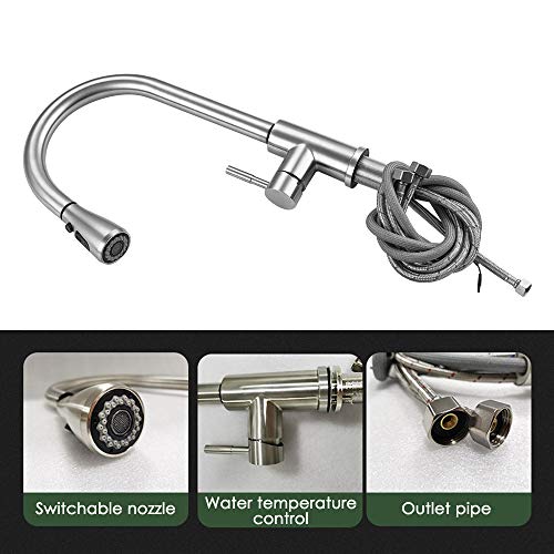 KKTECT Toque en el grifo de la cocina Sensor de grifos de fregadero de cocina sin contacto Grifo monomando para fregadero de cocina con pulverizador extraíble (304 acero inoxidable cepillado)