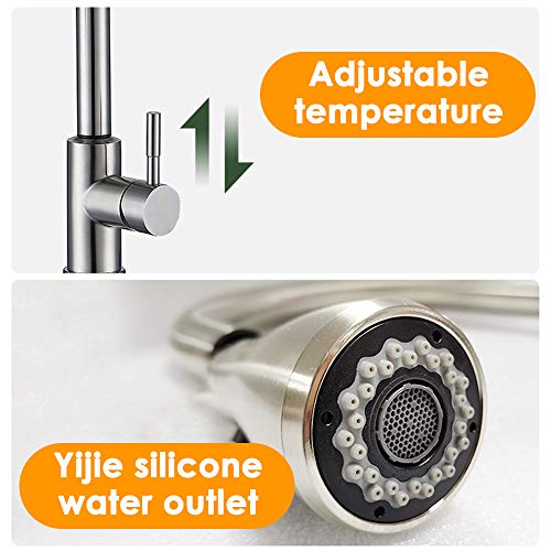KKTECT Toque en el grifo de la cocina Sensor de grifos de fregadero de cocina sin contacto Grifo monomando para fregadero de cocina con pulverizador extraíble (304 acero inoxidable cepillado)