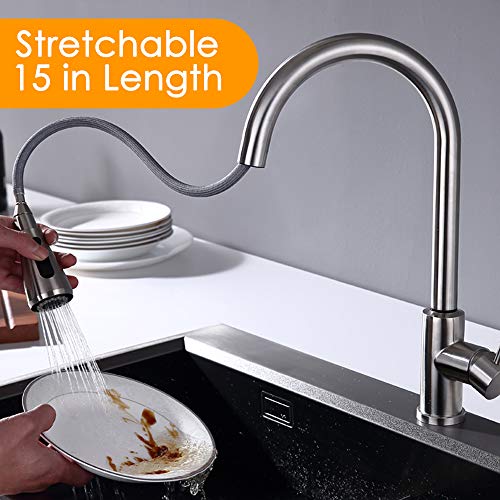 KKTECT Toque en el grifo de la cocina Sensor de grifos de fregadero de cocina sin contacto Grifo monomando para fregadero de cocina con pulverizador extraíble (304 acero inoxidable cepillado)
