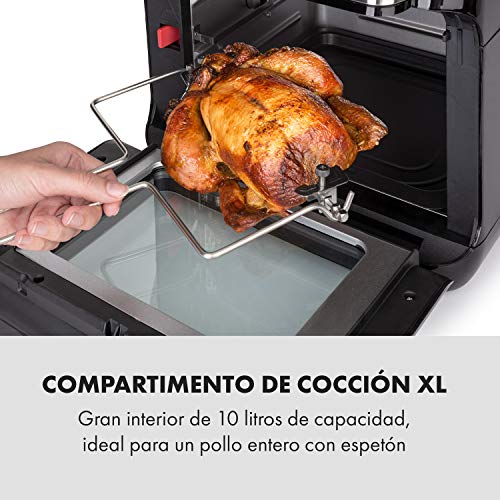 Klarstein AeroVital Fry freidora de aire caliente - 1500 W, tamaño XL de 10 l, 9 programas, carcasa Cool Touch, programable 60 minutos, termostato hasta 220 °C, control táctil, negro/plateado