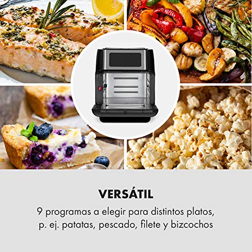 Klarstein AeroVital Fry freidora de aire caliente - 1500 W, tamaño XL de 10 l, 9 programas, carcasa Cool Touch, programable 60 minutos, termostato hasta 220 °C, control táctil, negro/plateado
