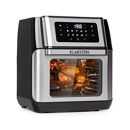 Klarstein AeroVital Fry freidora de aire caliente - 1500 W, tamaño XL de 10 l, 9 programas, carcasa Cool Touch, programable 60 minutos, termostato hasta 220 °C, control táctil, negro/plateado
