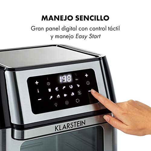 Klarstein AeroVital Fry freidora de aire caliente - 1500 W, tamaño XL de 10 l, 9 programas, carcasa Cool Touch, programable 60 minutos, termostato hasta 220 °C, control táctil, negro/plateado