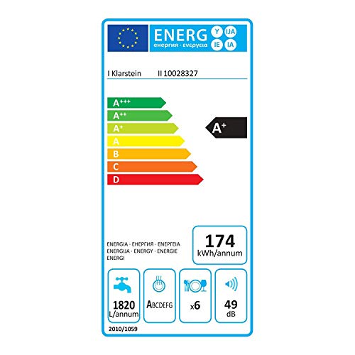 Klarstein Amazonia 6 Luminance - Lavavajillas, Modo ECO, Frontal de vidrio, Independiente, Empotrable, 6 servicios, 1380 W, Clase A+, Negro