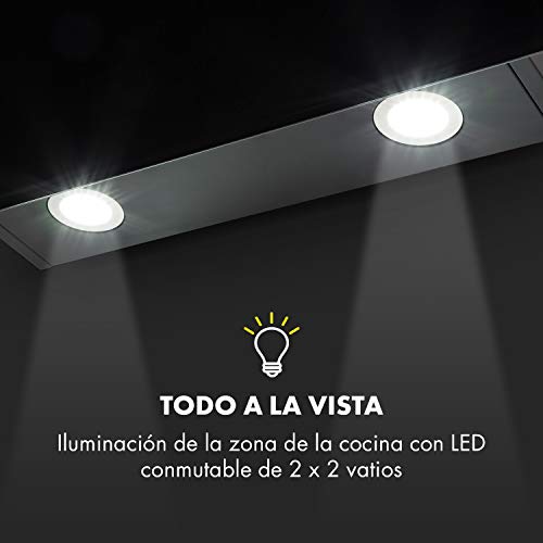 Klarstein Annabelle 90 Campana extractora - Extractor de humos de pared, Absorción y ventilación, Rendimiento de 650 m³/h, 230 W, Iluminación LED, Acero inoxidable, Panel táctil, Negro
