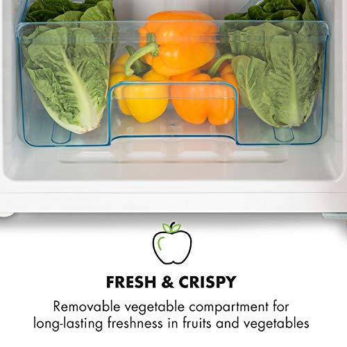 Klarstein Audrey - Nevera con congelador, Frigorífico combi, Look retro, Congelador 39L, Refrigerador 97L, Pies regulables, Enfriamiento regulable, Cajón verduras, Estantes de vidrio, Rojo