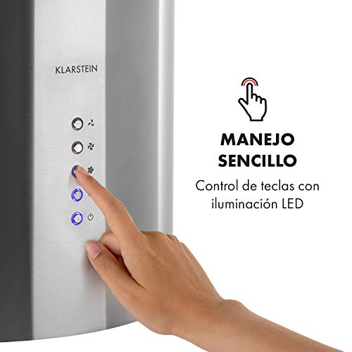 Klarstein Beretta Campana extractora - Extractor de humos tipo isla, 35 cm de diámetro/cubierta de 60 cm, Absorción y ventilación, 650 m³/h, Filtro de carbón activo, Clase C, Acero inoxidable
