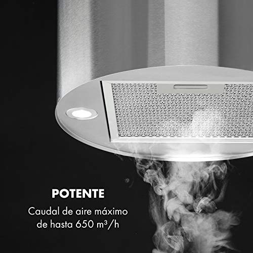 Klarstein Beretta Campana extractora - Extractor de humos tipo isla, 35 cm de diámetro/cubierta de 60 cm, Absorción y ventilación, 650 m³/h, Filtro de carbón activo, Clase C, Acero inoxidable