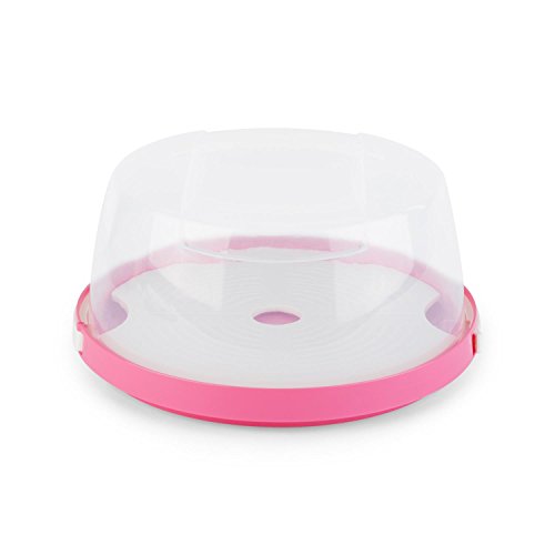 KLARSTEIN Blaukäppchen Recipiente Protector de plástico para Tartas (26x10 cm, Cierres con Clip, Plato removible, Estable Transporte de Campana, Ligero, Tapa translúcida, Comida Fresca, Rosa)