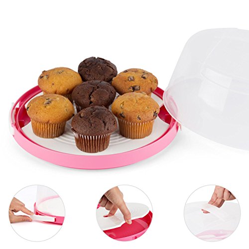 KLARSTEIN Blaukäppchen Recipiente Protector de plástico para Tartas (26x10 cm, Cierres con Clip, Plato removible, Estable Transporte de Campana, Ligero, Tapa translúcida, Comida Fresca, Rosa)