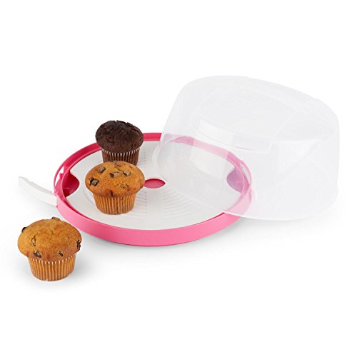 KLARSTEIN Blaukäppchen Recipiente Protector de plástico para Tartas (26x10 cm, Cierres con Clip, Plato removible, Estable Transporte de Campana, Ligero, Tapa translúcida, Comida Fresca, Rosa)