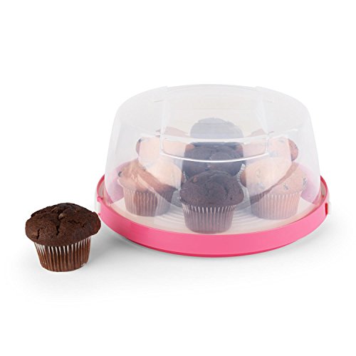 KLARSTEIN Blaukäppchen Recipiente Protector de plástico para Tartas (26x10 cm, Cierres con Clip, Plato removible, Estable Transporte de Campana, Ligero, Tapa translúcida, Comida Fresca, Rosa)