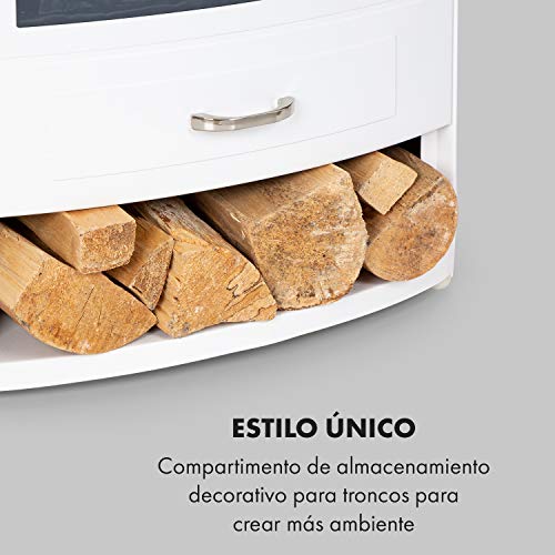 KLARSTEIN Bormio - Chimenea eléctrica, Potencia 950/1900W, Termostato, Programable, Detección de Ventana Abierta, Efecto Llama Realista, Cajón para leña, Mando a Distancia, 49 x 55 x 35 cm, Blanco