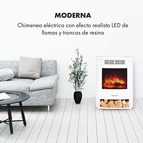 KLARSTEIN Bormio - Chimenea eléctrica, Potencia 950/1900W, Termostato, Programable, Detección de Ventana Abierta, Efecto Llama Realista, Cajón para leña, Mando a Distancia, 49 x 55 x 35 cm, Blanco