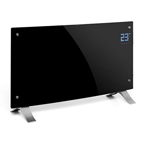 Klarstein Bornholm Curved - Convector calefactor eléctrico, Radiador, 2000W, Protección antisalpicaduras, Modo ECO, Protección sobrecalentamiento, Seguro para niños, Negro
