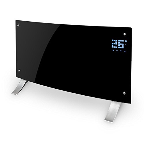 Klarstein Bornholm Curved - Convector calefactor eléctrico, Radiador, 2000W, Protección antisalpicaduras, Modo ECO, Protección sobrecalentamiento, Seguro para niños, Negro