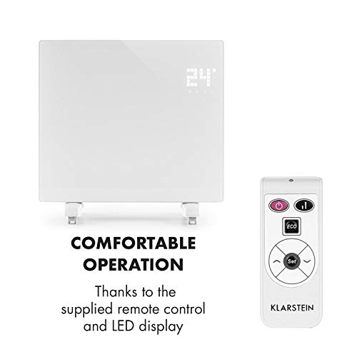 Klarstein Bornholm Single - Convector-calefactor, Calefactor eléctrico, Radiador, 1000W, Protección IP23, Modo ECO, Protección sobrecalentamiento, Seguro niños, Blanco