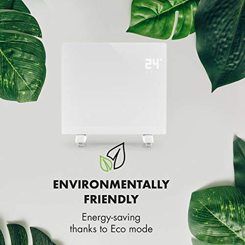 Klarstein Bornholm Single - Convector-calefactor, Calefactor eléctrico, Radiador, 1000W, Protección IP23, Modo ECO, Protección sobrecalentamiento, Seguro niños, Blanco