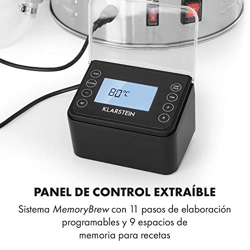 Klarstein Brauheld Pro caldero de mosto - olla de cocción de cerveza, 35 litros, 100-2500 W, MemoryBrew: 11 pasos programables, temporizador: 1-99 min, de 30 a 100 °C, Acero inoxidables 304