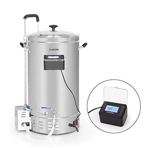 Klarstein Brauheld Pro caldero de mosto - olla de cocción de cerveza, 35 litros, 100-2500 W, MemoryBrew: 11 pasos programables, temporizador: 1-99 min, de 30 a 100 °C, Acero inoxidables 304