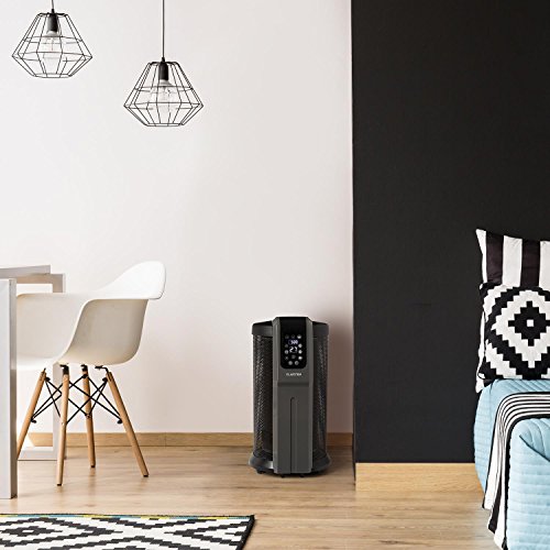 Klarstein Datscha Digital Black Edition - Calefactor circular, Radiador de 2200W, Alcance 360°, Termostato digital ajustable de 5 a 45 °C, Desconexión automática, Ruedas, Mando distancia, Mica, Negro