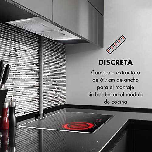Klarstein Down Under - Campana extractora, Extractor de humos, Para montar, 90 cm, Absorción de 590 m³/h, 190 W de potencia en 3 niveles, LED, Acero cepillado, Emisión de 61 dB, Plateado