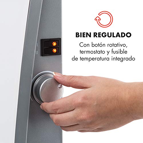 Klarstein Gotland - Convector de Vidrio, Potencia 3 Niveles: 600, 900 y 1500W, Radiador con Perilla y termostato, Seguro de Temperatura Integrado, Aparato de Suelo, Diseño Moderno, Blanco