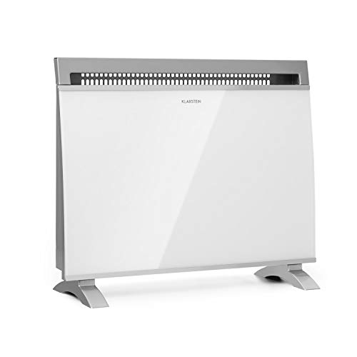Klarstein Gotland - Convector de Vidrio, Potencia 3 Niveles: 600, 900 y 1500W, Radiador con Perilla y termostato, Seguro de Temperatura Integrado, Aparato de Suelo, Diseño Moderno, Blanco