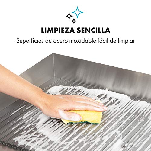 Klarstein Grillmeile 3000R Pro plancha de hierro fundido eléctrica - superficie de 54,5 x 35 cm (con surcos), temperatura de 50 a 300 °C, 3000 W, antisalpicadura, acero inoxidable