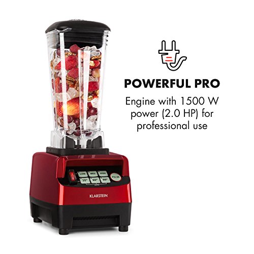 Klarstein Herakles-5G - Batidora de vaso, Batidora americana, Smoothie Maker, 1500 W, Libre de BPA, 40.000 Revoluviones por minuto, 2 Litros de capacidad, Función Pulso, Rojo
