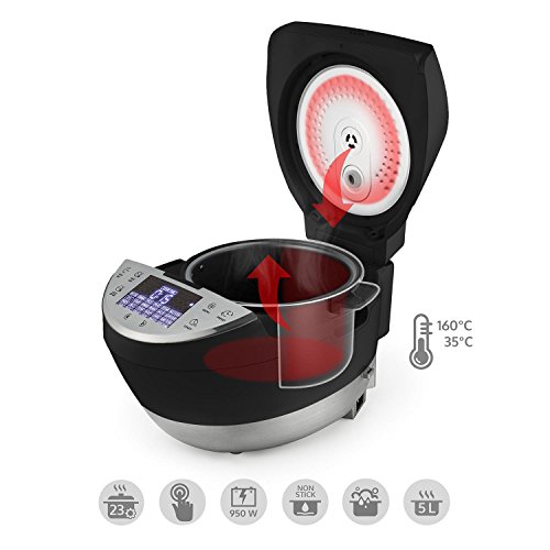 Klarstein Hotpot Robot de Cocina multifunción 23 en 1 (950 W, 5 L, Control táctil, Olla Lenta, Vapor, freidora, yogurtera, Horno, arrocera, 23 programas) - Negro