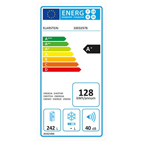 Klarstein Irene XL - Refrigerador 242 L, Regulable no gradual de 0 a 10 °C, Diseño retro, Vint-Age Concept, 4 niveles, Iluminación interior, Pies de altura regulable, Clase A+, Negro