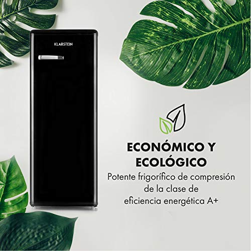 Klarstein Irene XL - Refrigerador 242 L, Regulable no gradual de 0 a 10 °C, Diseño retro, Vint-Age Concept, 4 niveles, Iluminación interior, Pies de altura regulable, Clase A+, Negro